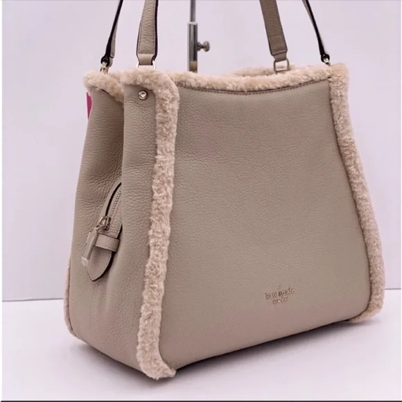 🔥 Kate Spade Leila Medium Triple Compartment Shoulder Bag Faux Shearling New